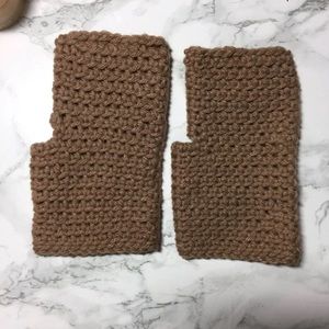 handmade light brown fingerless gloves